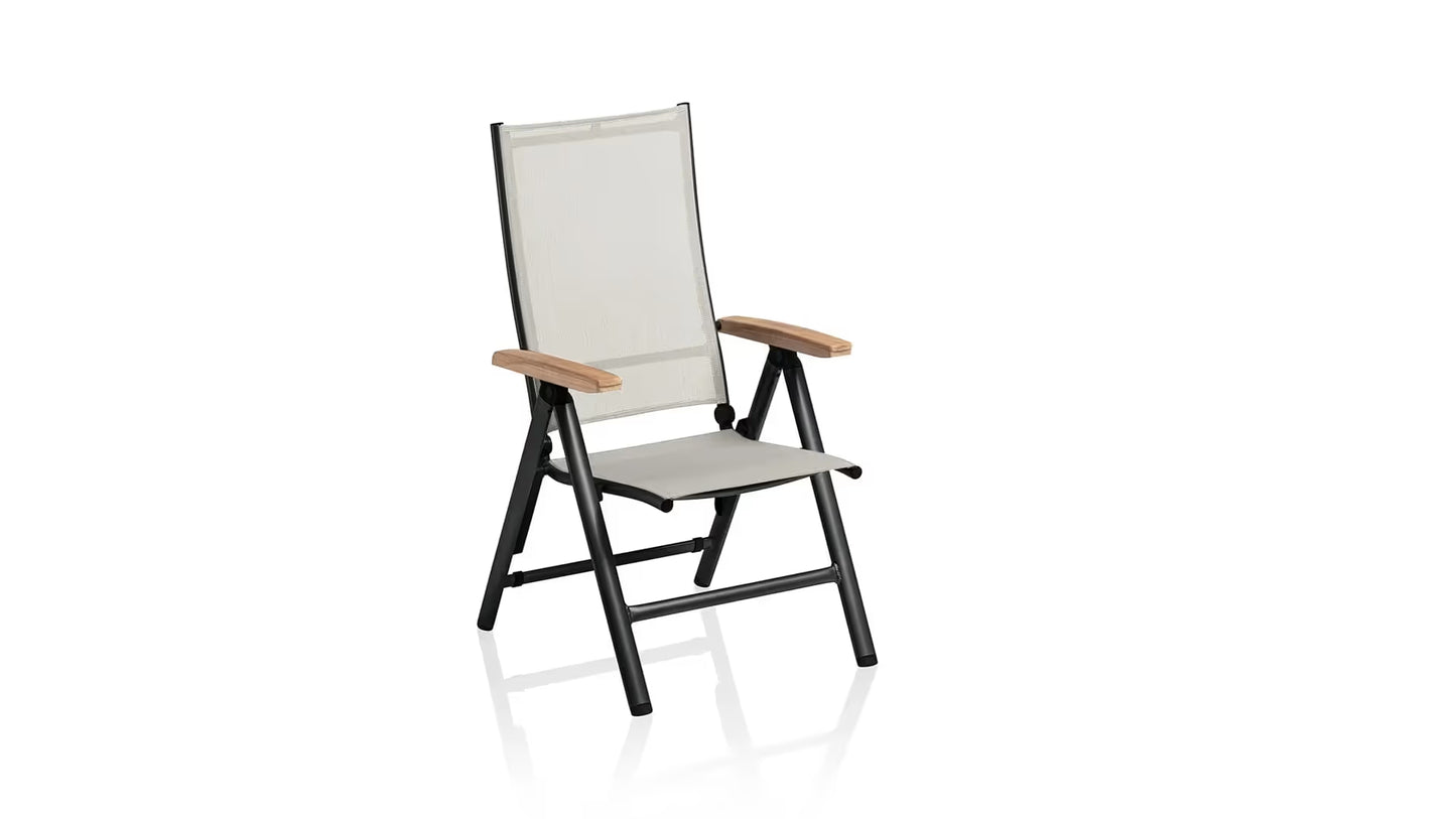 KETTLER MANHATTAN Multipositionssessel mit Teak – schwarz matt/ Dublin Ansicht 1