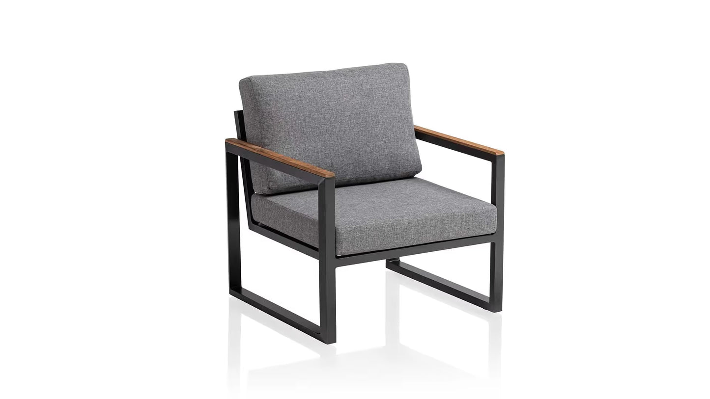 KETTLER OCEAN SKID Sessel mit Teakarmlehne anthrazit/hellgrau meliert