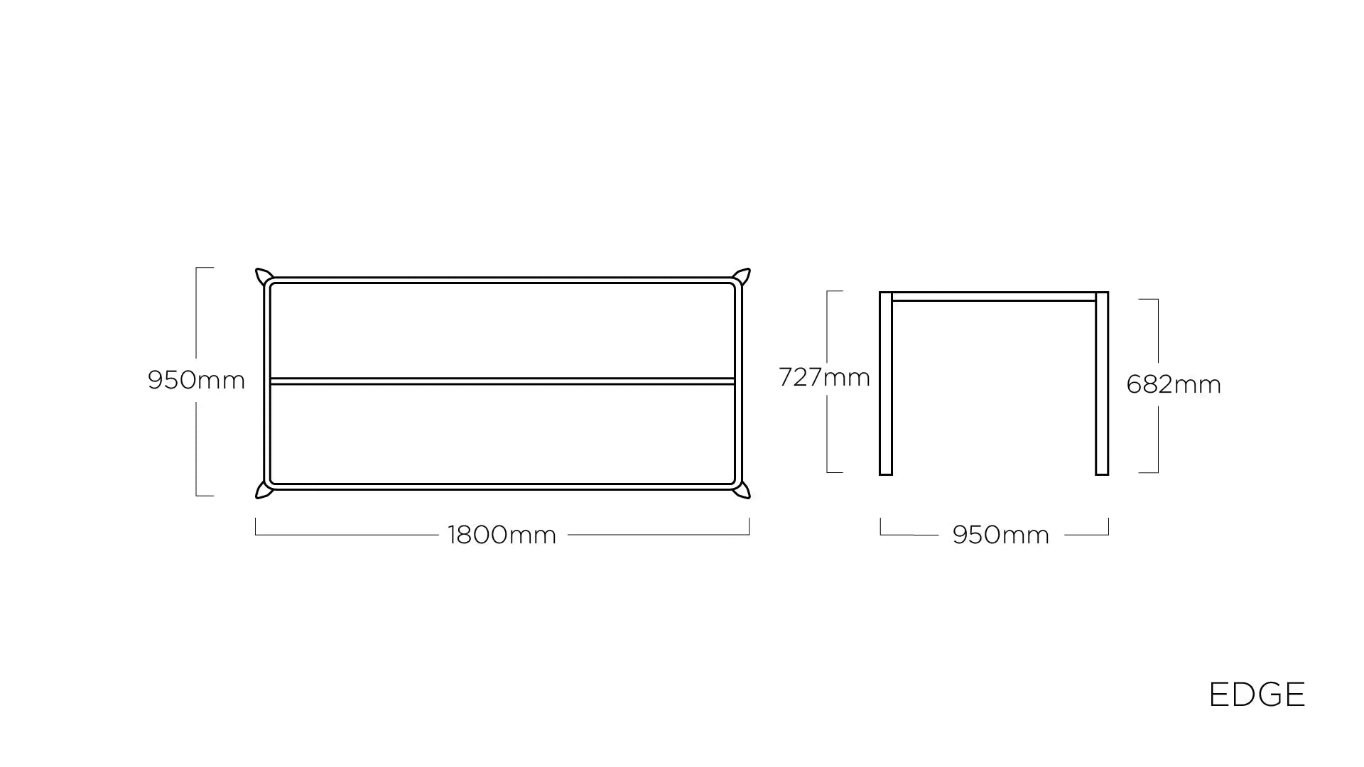 KETTLER EDGE Tischgestell 180 x 95 cm – silber Ansicht 2