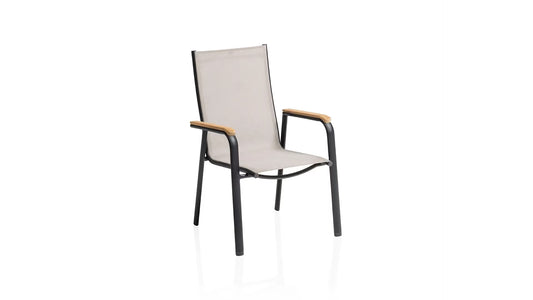 KETTLER MANHATTAN Stapelsessel mit Teak – schwarz matt/ Dublin Ansicht 1