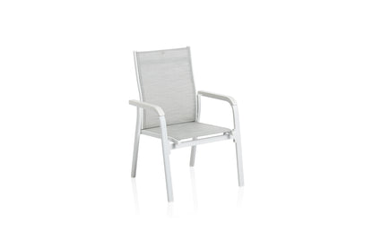 KETTLER Basic Plus Stapelsessel weiß matt/hellgrau , Aluminium/Outdoorgewebe