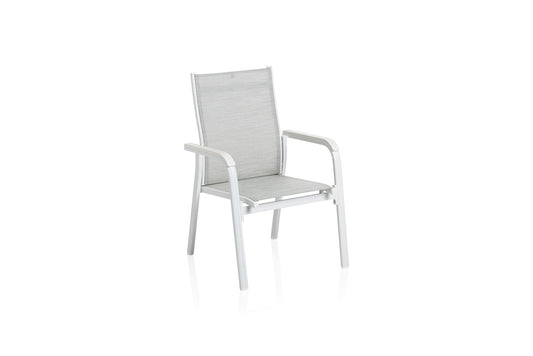 KETTLER Basic Plus Stapelsessel weiß matt/hellgrau , Aluminium/Outdoorgewebe