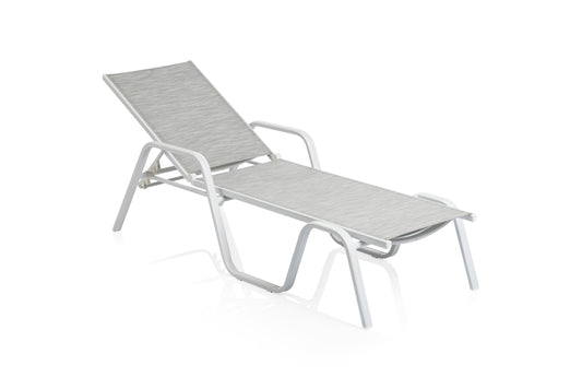 KETTLER Basic Plus Stapelliege weiß matt/hellgrau , Aluminium/Outdoorgewebe