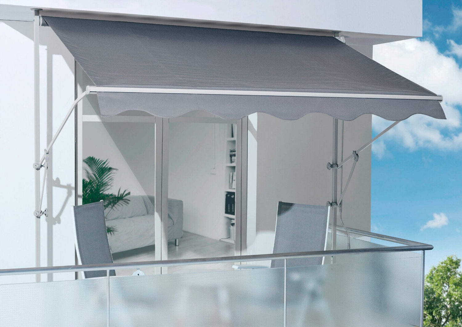 Klemmmarkise Fallarmmarkise Balkon ausgefahren Sonnenschutz