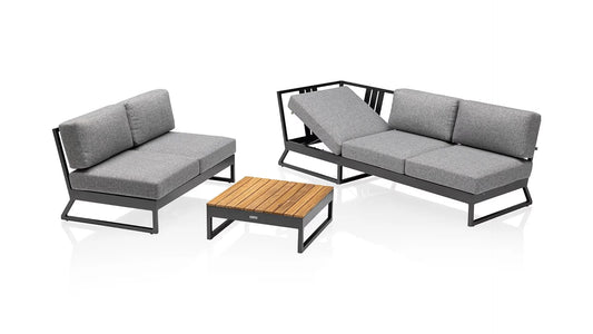 KETTLER OCEAN SKID PLATFORM Lounge Eckset – Aluminium, Teak, wetterfest