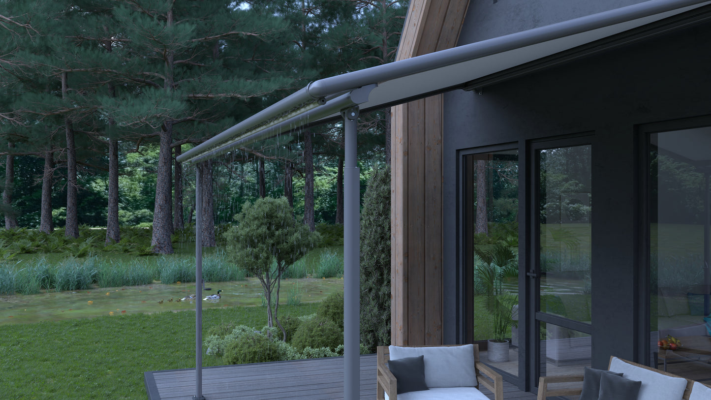 Pergola Markise Terrasse Regenschutz Regenwasserablauf