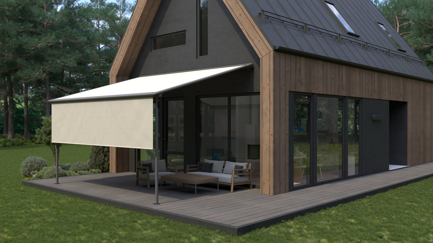 Pergola Markise Terrasse ausgefahren Sonnenschutz