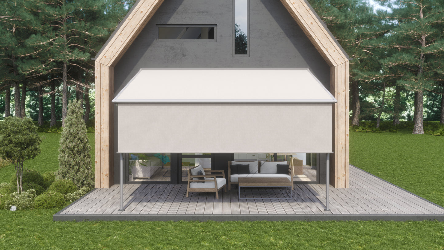 Pergola Markise ausgefahren Vorderansicht Garten Terrasse Sonnenschutz