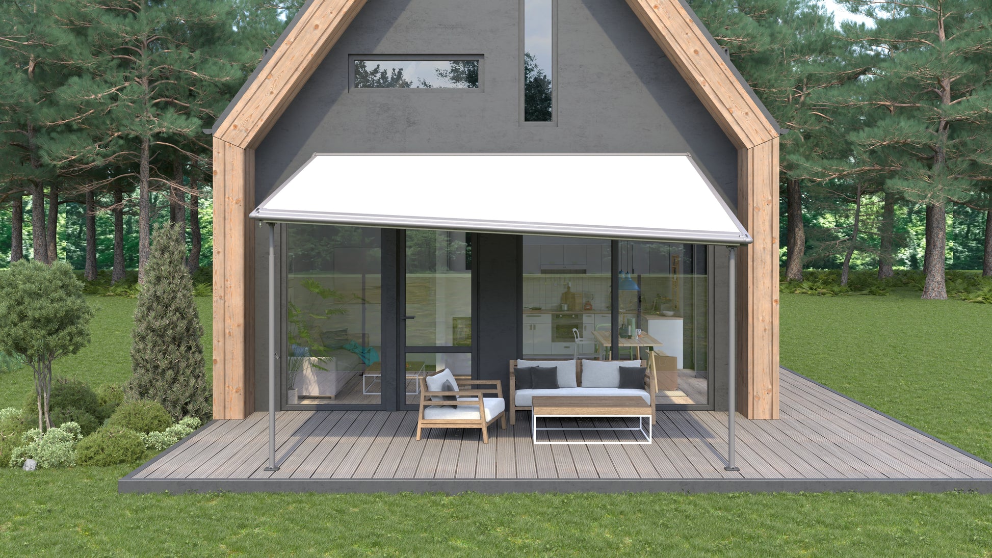 Pergola Markise Terrasse Haus Konstruktion Aluminium Neigung Teleskopstützen Sonnenschutz